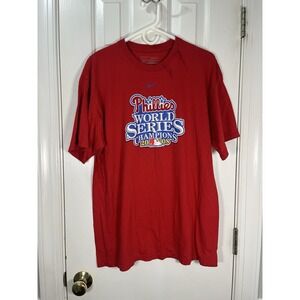 Vintage Phillies‎ 2008 World Series T Shirt—Double Sided Roster—Men's Large Red